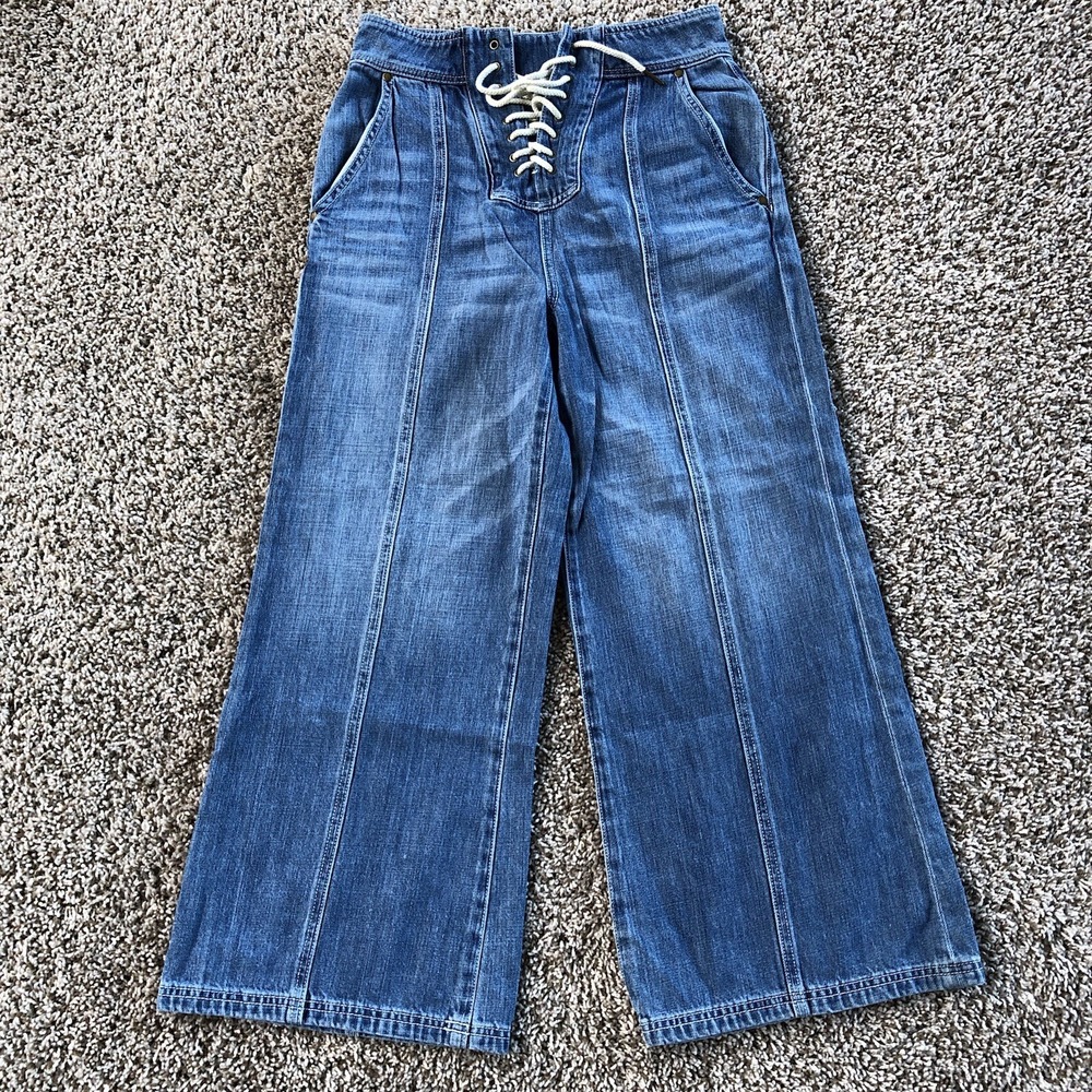 Zimmermann Jeans Womens 28x25 High Rise Lace Up Cropped Wide Leg Denim Bohemian